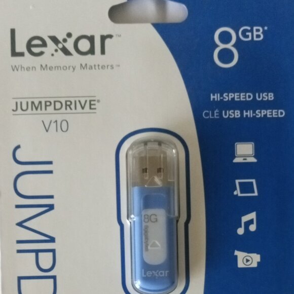 Lexar 8gb Jump Drive V10, USB High Speed Memory Blue Works With Windows, Mac NEW - Picture 1 of 4